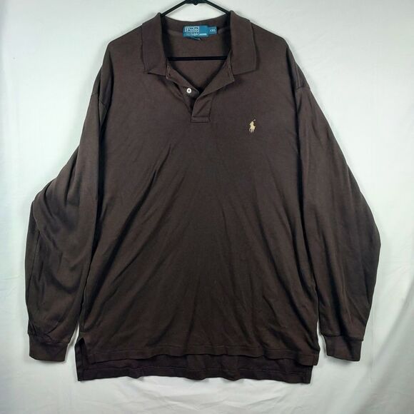 Polo Ralph Lauren XXL Brown Long Sleeve Cotton Polo Shirt Big Pony - Picture 1 of 10